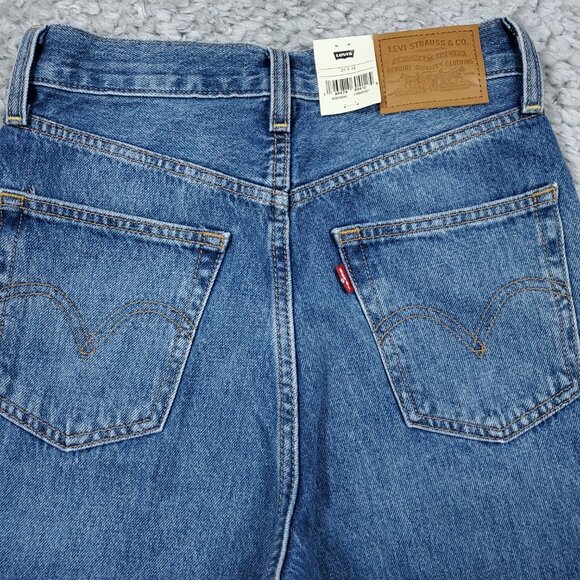 Levi's Premium Ribcage Wide Leg Jeans Medium Wash Blue High Rise Size 25 x 32 - Picture 4 of 12